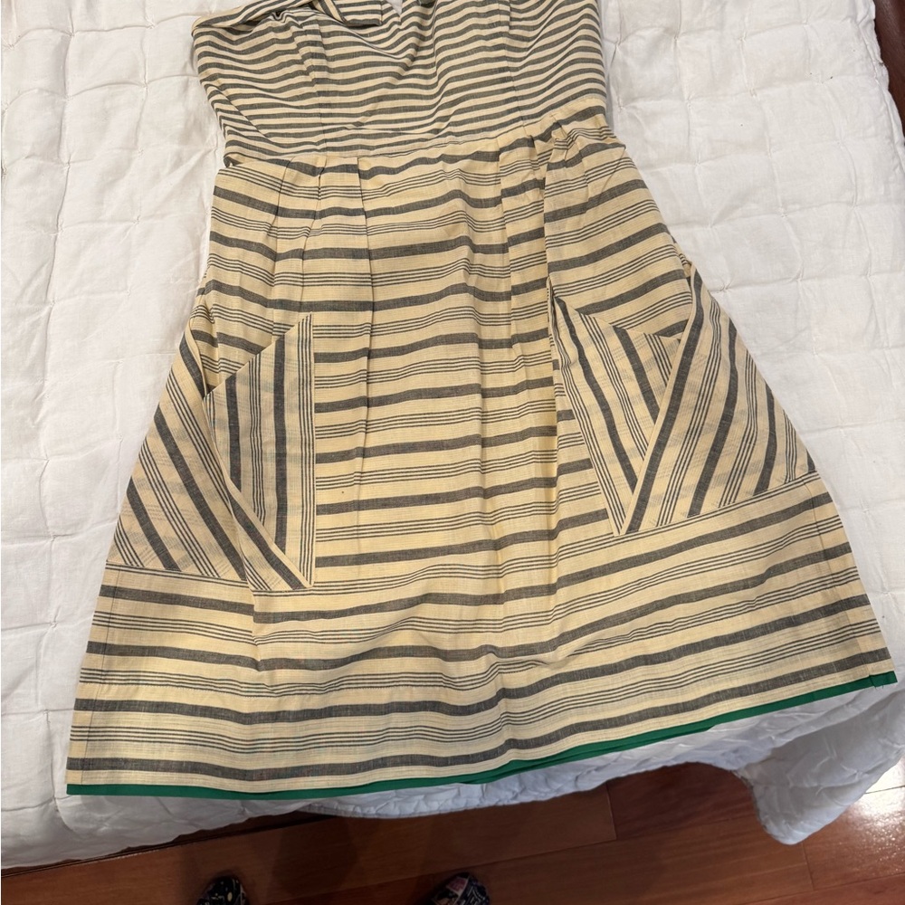 Maeve Beige and Black strapless Striped Dress